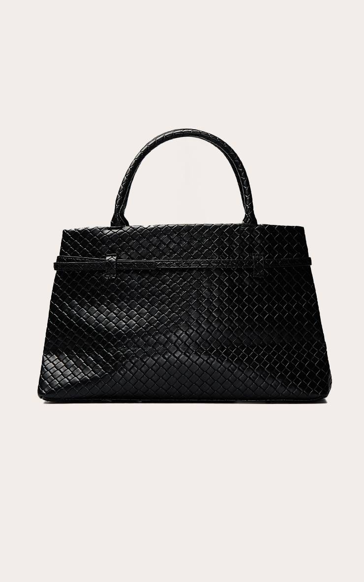 Noir Sac À Main En Synthétiquecuir Tressé Avec Détail Ceinture