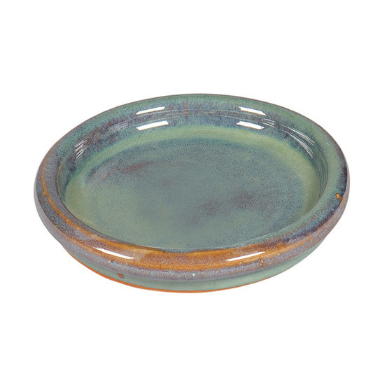 Soucoupe ronde en grès émaillé, coloris jade D24cm
