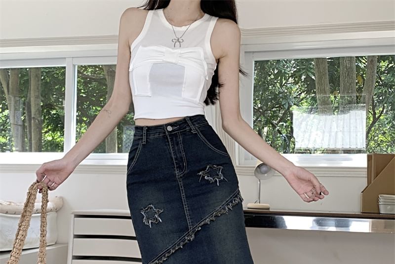 Bolgivy - Midi-rok met hoge taille, sterrenapplicatie en franjes