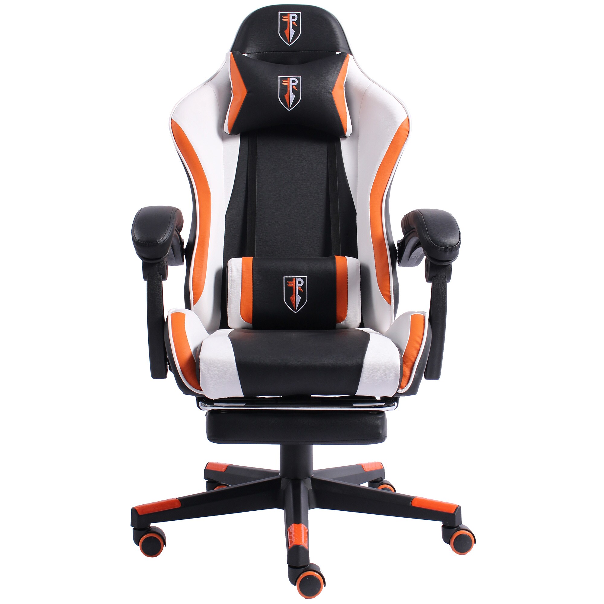 Gaming Chair im Racing-Design mit flexiblen gepolsterten Armlehnen - ergonomischer PC Gaming Stuhl in Lederoptik - Gaming Schreibtischstuhl mit ausziehbarer Fußstütze und extra Stützkissen