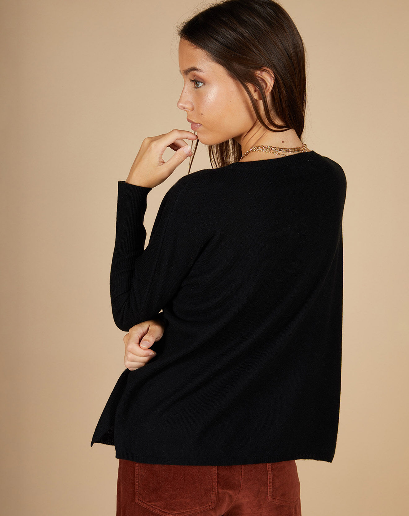 Cashmere Tribu Pull poncho 100% Cachemire Alizée col rond noir