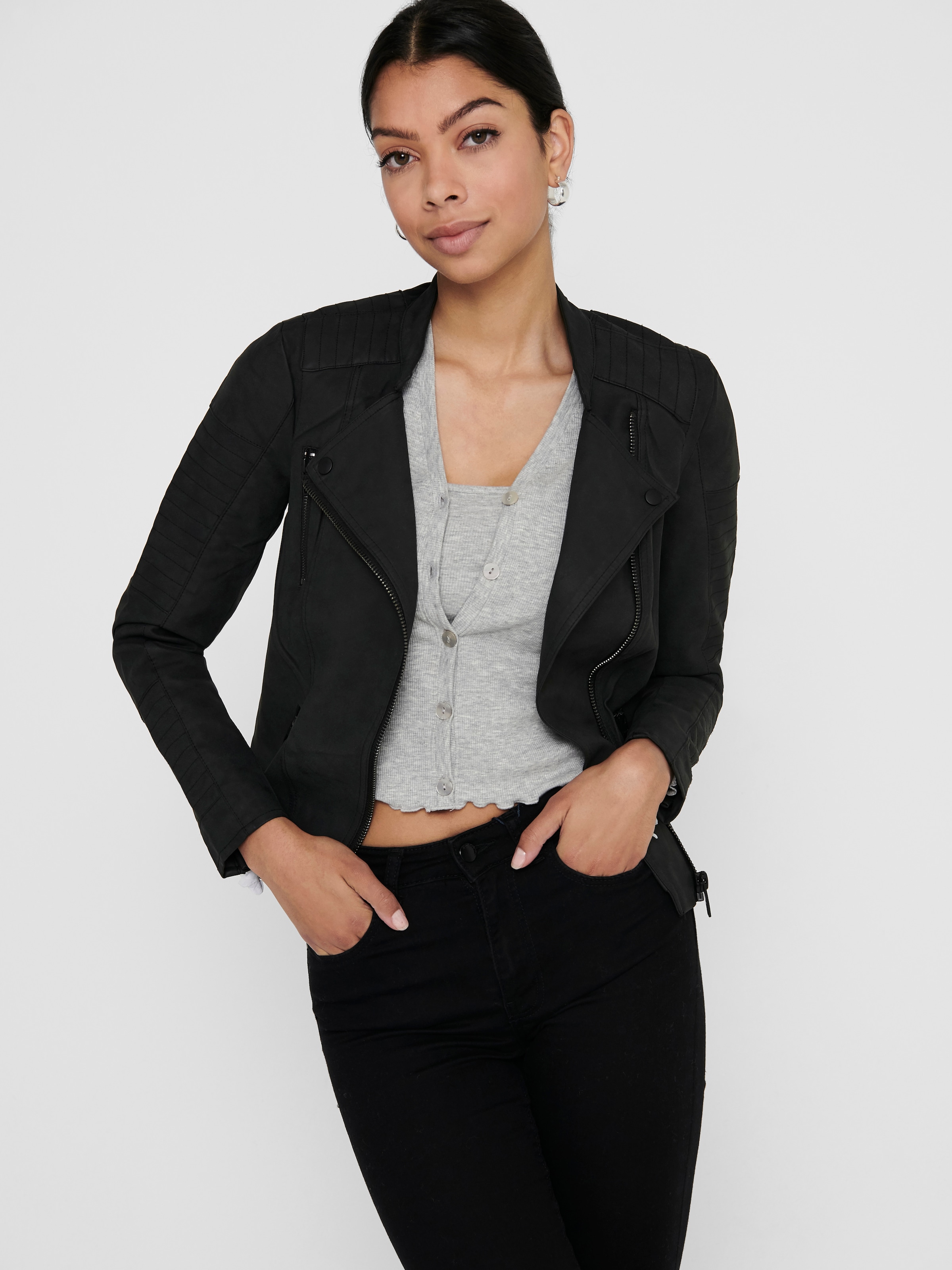 ONLY Lederimitatjacke »ONLAVA FAUX LEATHER BIKER OTW NOOS« mit Biker-Details