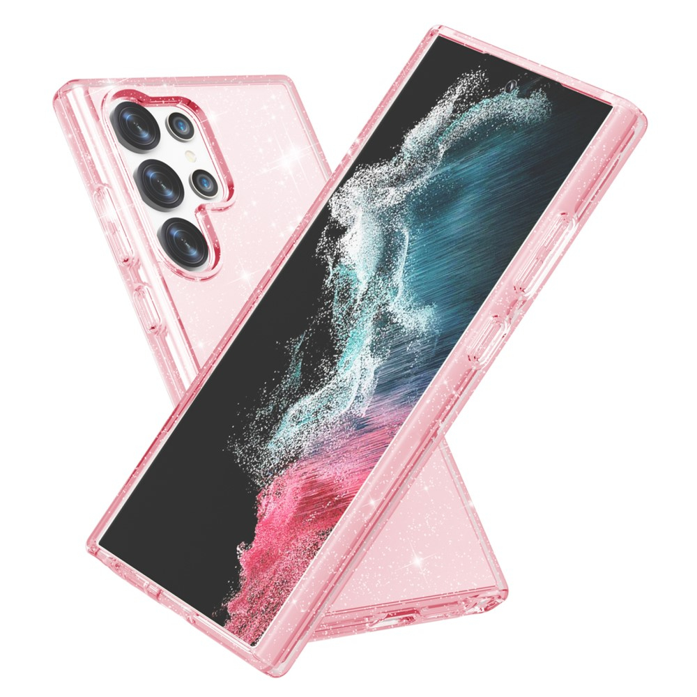 Samsung Galaxy S24 Ultra Hybrid Hardcase Schutzhülle im Glitzer Design - Pink / Transparent