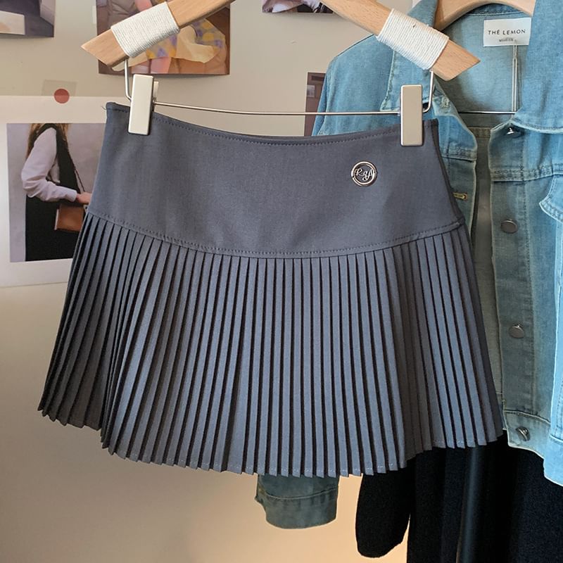 AstroSwirl - Hoge taille effen accordeon geplooide mini A-lijn rok