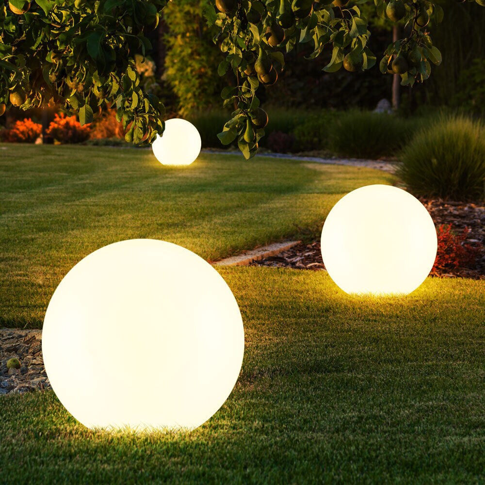 3er Set LED Solarleuchten, Außenlampe, Kugel, weiß silber