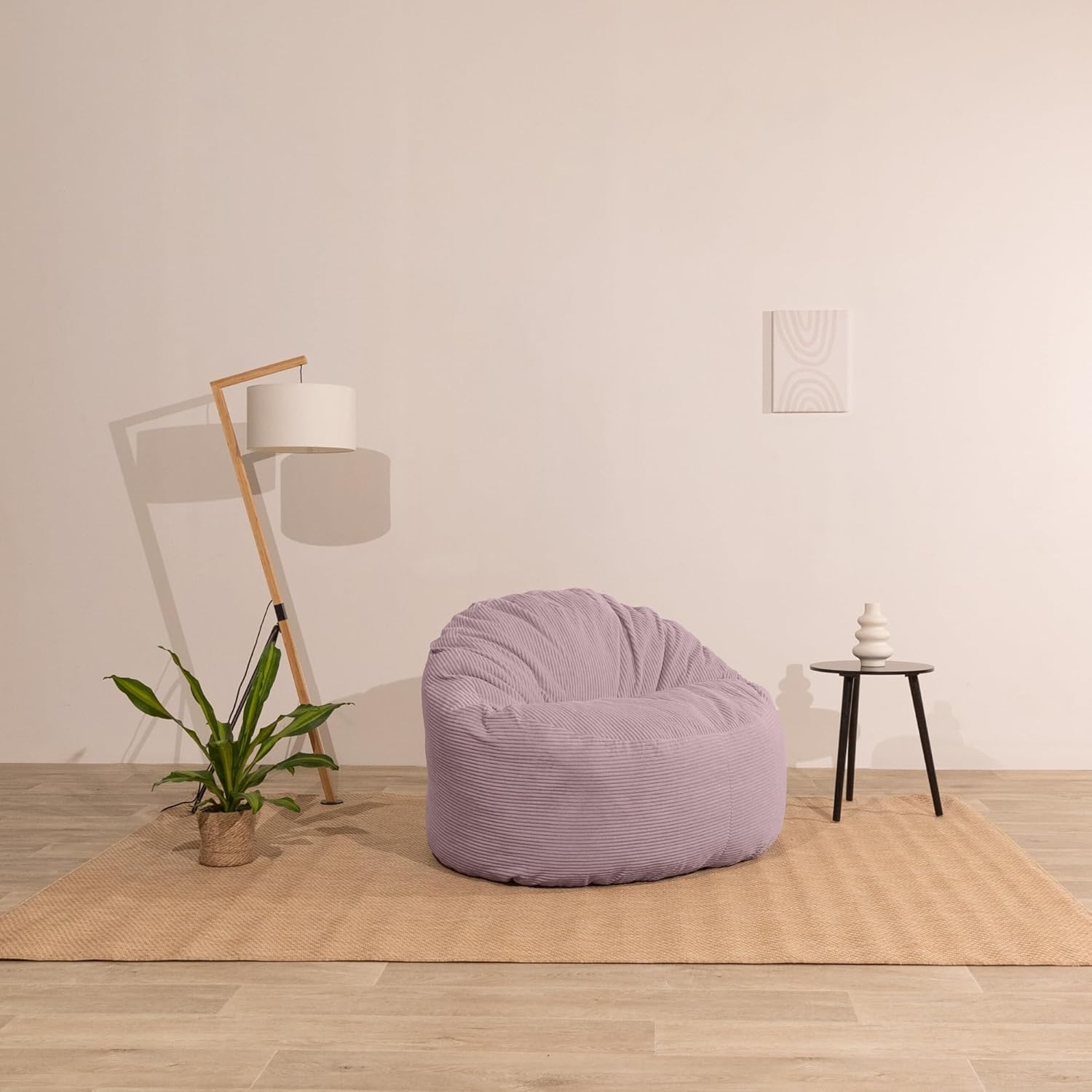 bananair - Sitzsack aus Cordstoff Breit Gerippt für Erwachsene und Kinder - Weich, Bequem und Elegant - Optimale Unterstützung - Sitzsack Sessel XXL mit Füllung, Bean Bag (100 cm, Lila Flieder)