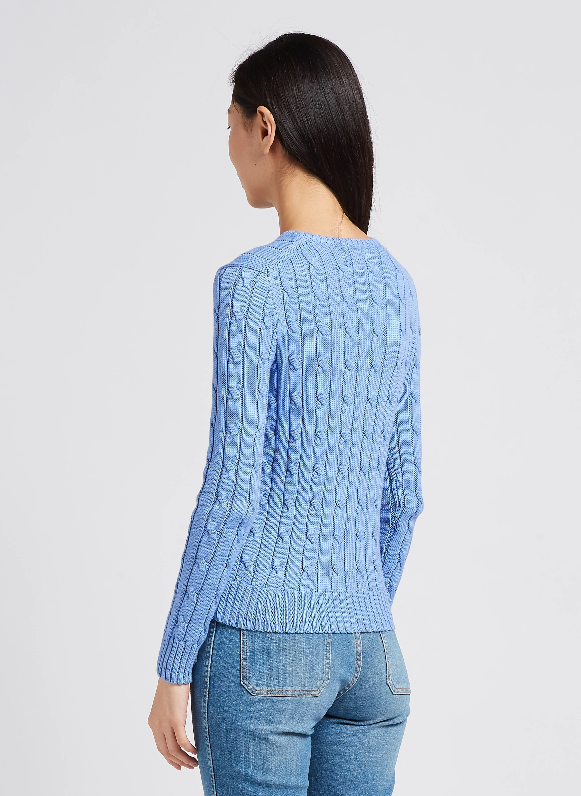 Pull col rond brodé en coton | Bleu