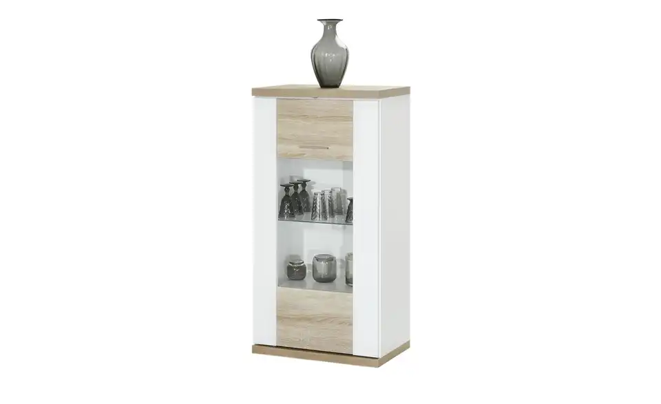 Vitrine Toulon links Spotbeleuchtung Weiß, Eiche sägerau (Nachbildung)