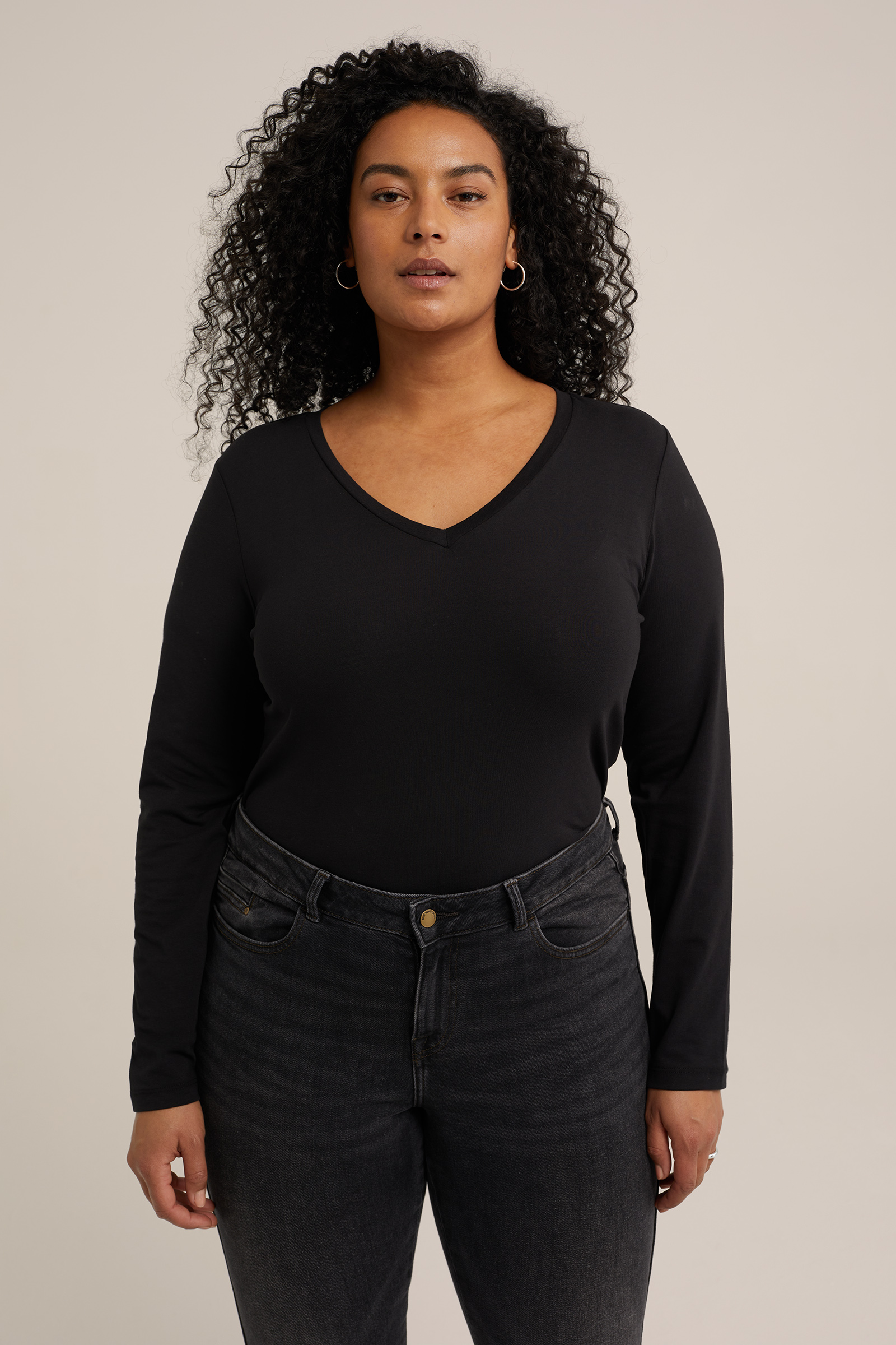 T-shirt - Curve WE Fashion Zwart