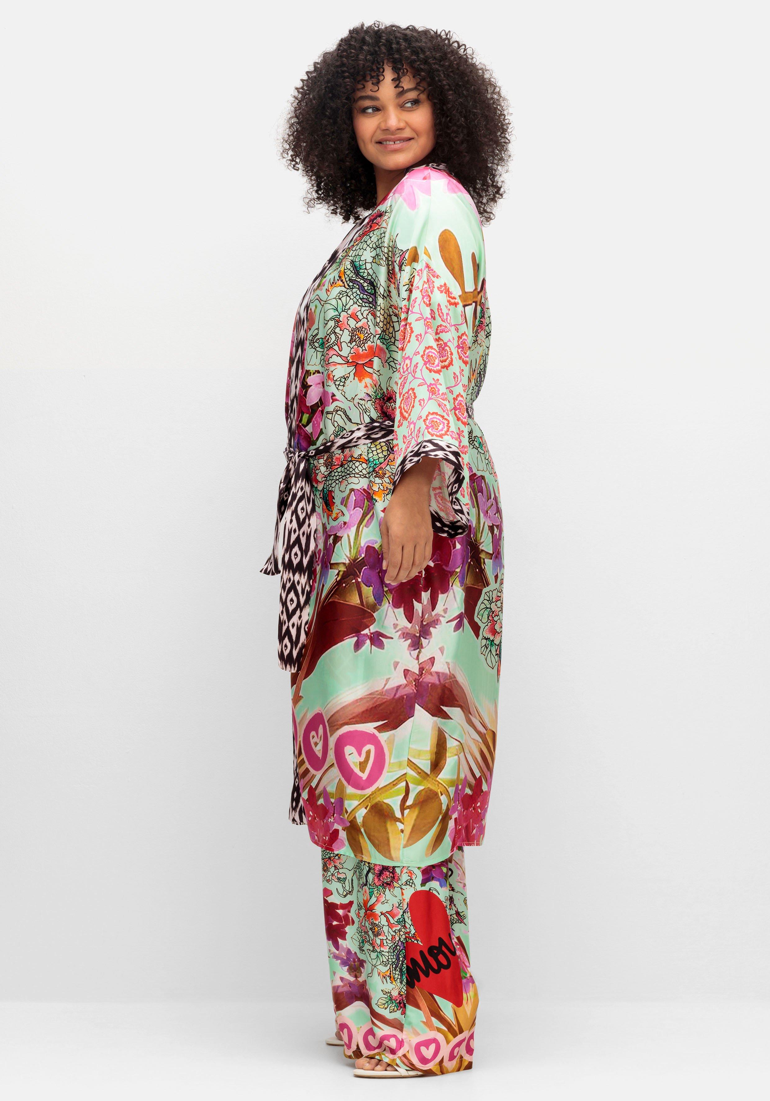 Kimono im Mustermix, aus Viskose-Satin
