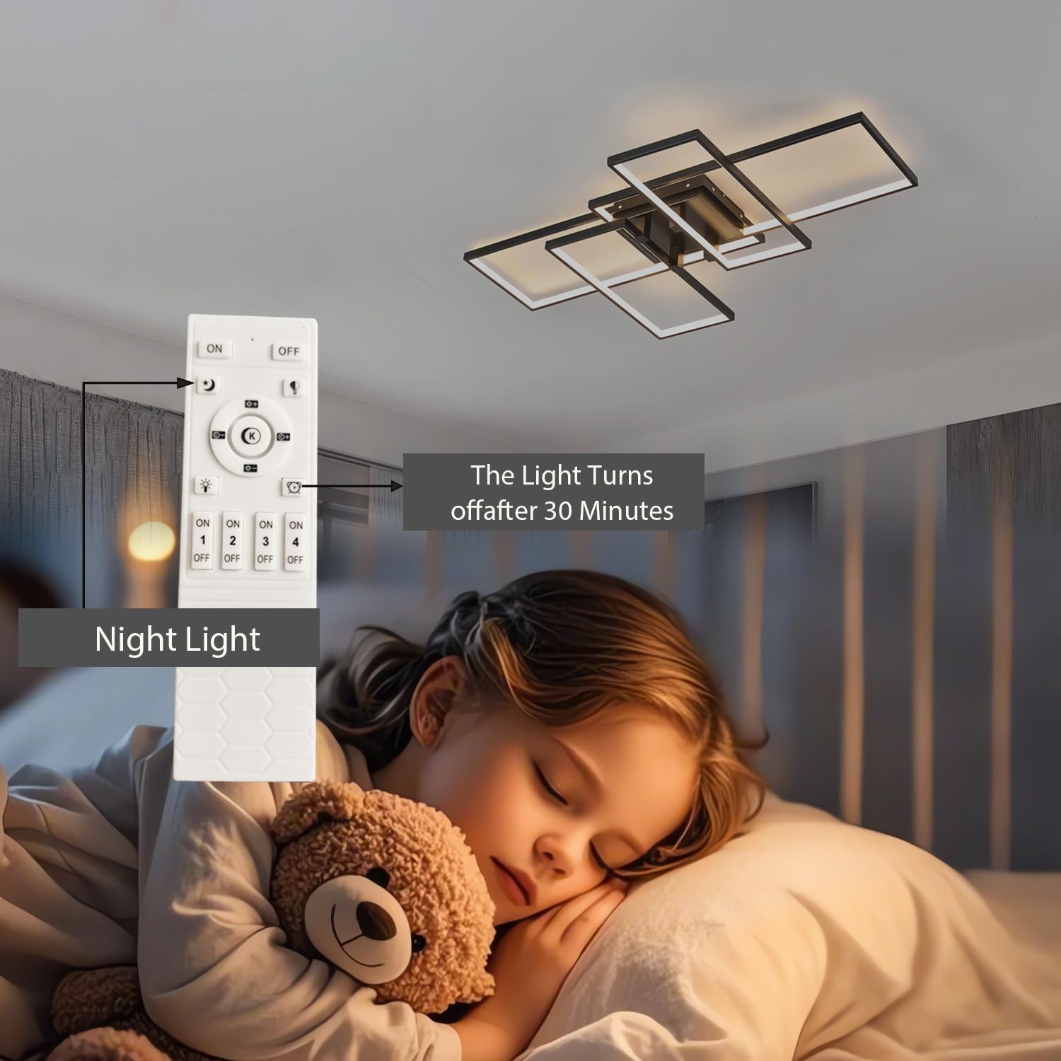 LED Flush Mount Deckenleuchte 80cm Moderne quadratische Leuchte 3000k-6000k Dimmbare decken lampen mit Fernbedienung Acryl Innenbeleuchtung für Wohnzimmer Schlafzimmer Esszimmer (Schwarz, 80cm)