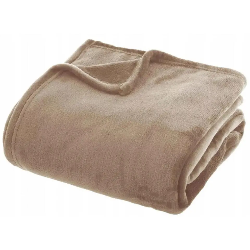 H&S Fleece deken-dekentje-plaid - taupe - 125 x 150 cm