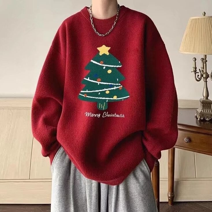 Lingaris - Ronde hals kerstboom jacquard trui