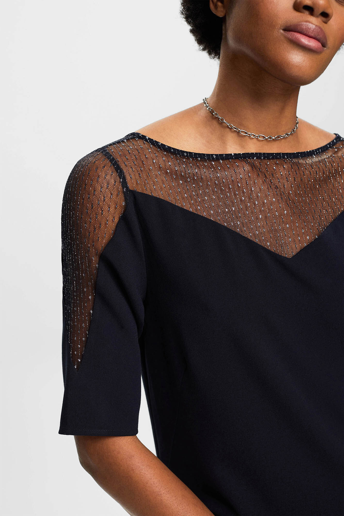 Vestido curto de cor única em material reciclado - Azul marinho