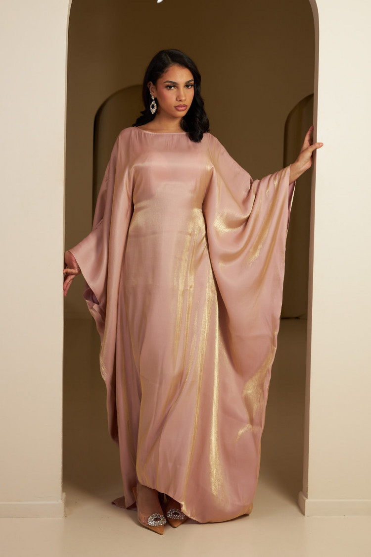 Robe manches chauves-souris pailletée rose