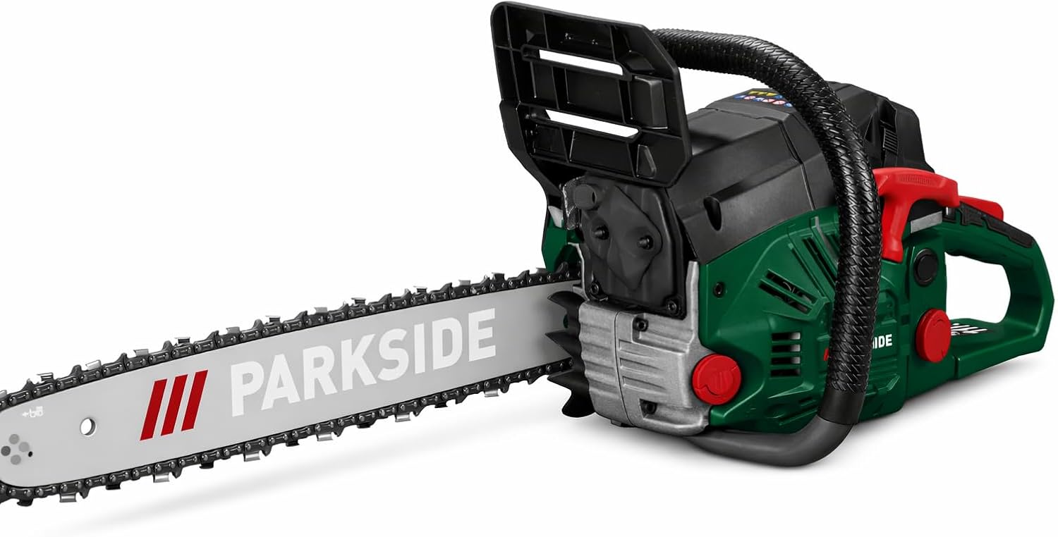 PARKSIDE Benzin Kettensäge 53 ccm, 2 kW (2,7 PS) Motorsäge mit 52 cm Schwert, Anti-Kickback, Anti-Vibration, Automatische Kettenschmierung, inkl. Zubehör & Bio-Kettenöl