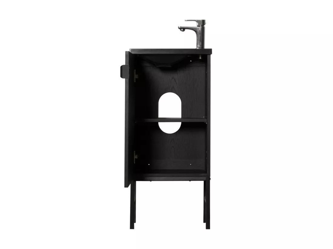 Ensemble meuble lave-mains chêne carbone + robinet + miroir