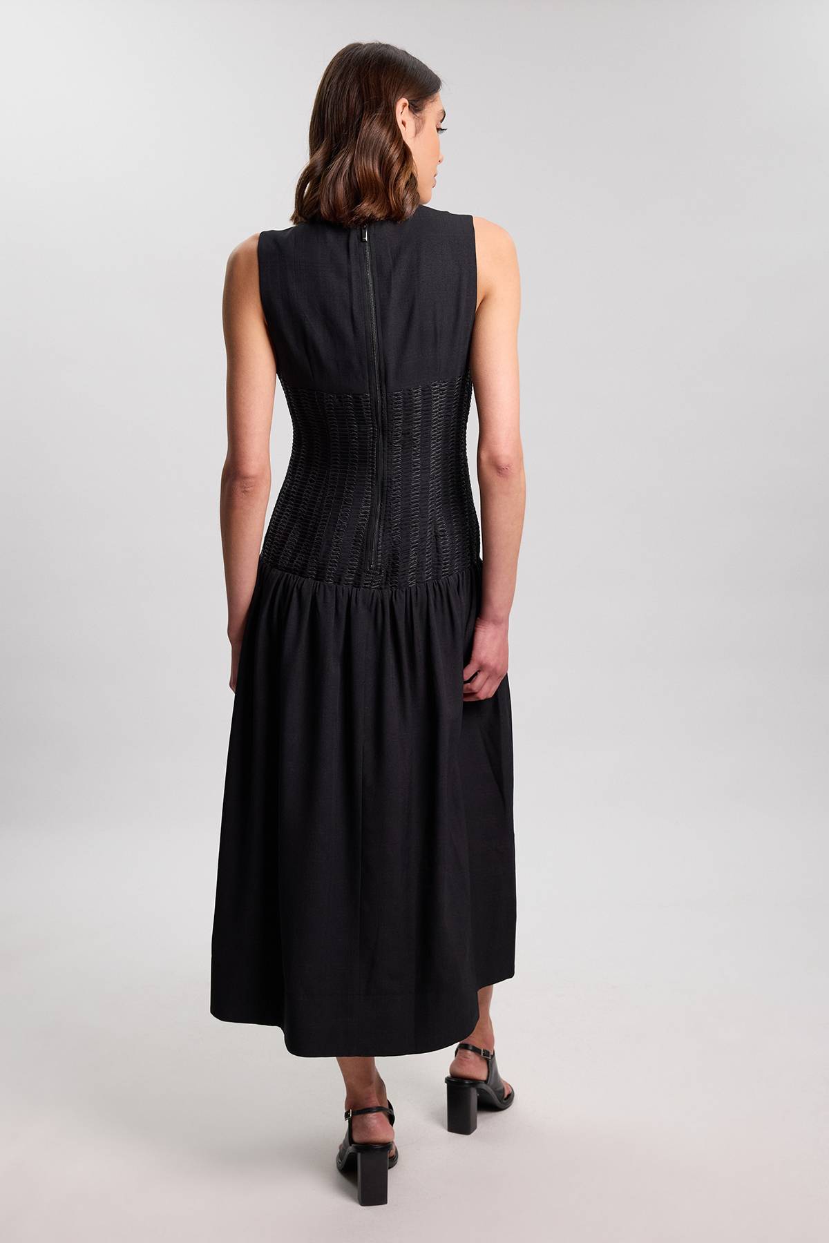 KarenMillen Robe Midi Tissée Texturée À Taille Basse Et Manches Longues