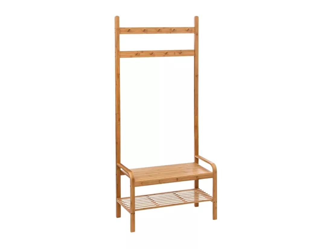 Porte-manteau, étagère à chaussures en bambou avec banc 170x73,5x34,5 cm O91