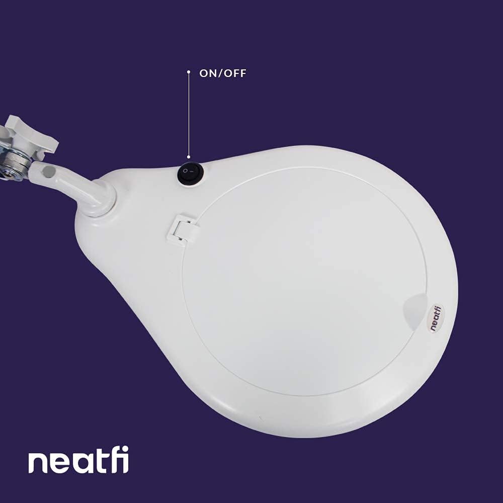 Neatfi Elite HD XL Super LED Lupenleuchte mit Klemme und verstellbarem Arm, 12W, 84 SMD, 5 Dioptrien, 6500K, augenfreundlich, platzsparend, blendfrei (18 cm, Weiß)
