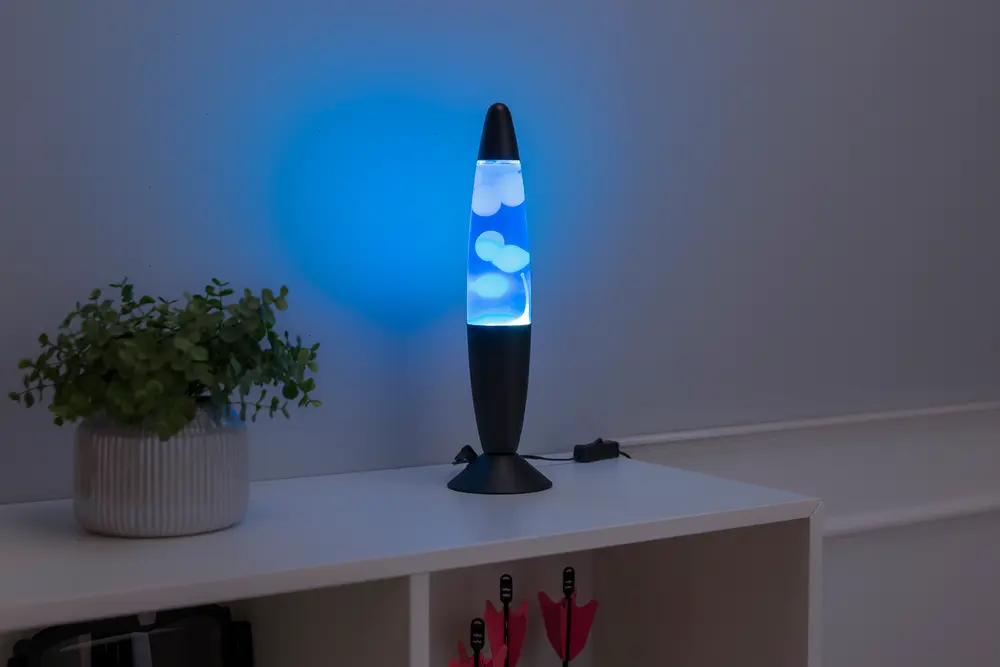 BRIGHT DESIGN Lavalampe H. 34 cm - blå/hvid