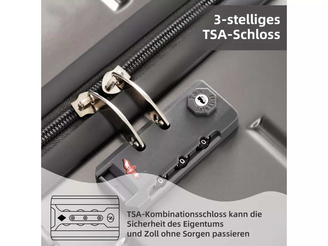 Bagage à main de 3 pièces20&24&28 pouces - en matériau ABS+PC - doubles roues pivotantes à 360° et Serrure TSA - gris