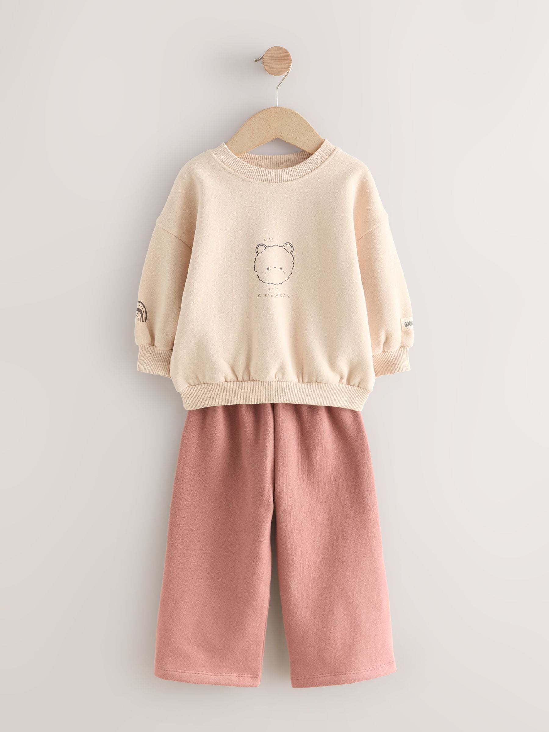 Neutral Teddy Bear - Gilet, Sweatshirt & Wide Leg Joggers 3 Piece Set (3mths-7yrs)