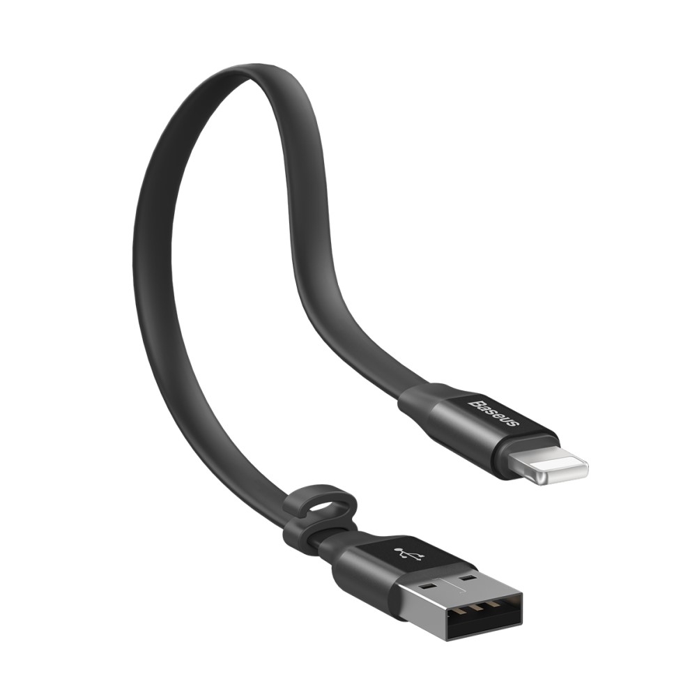 (23cm) 2A Lightning USB Flachband Mini Ladekabel - Schwarz