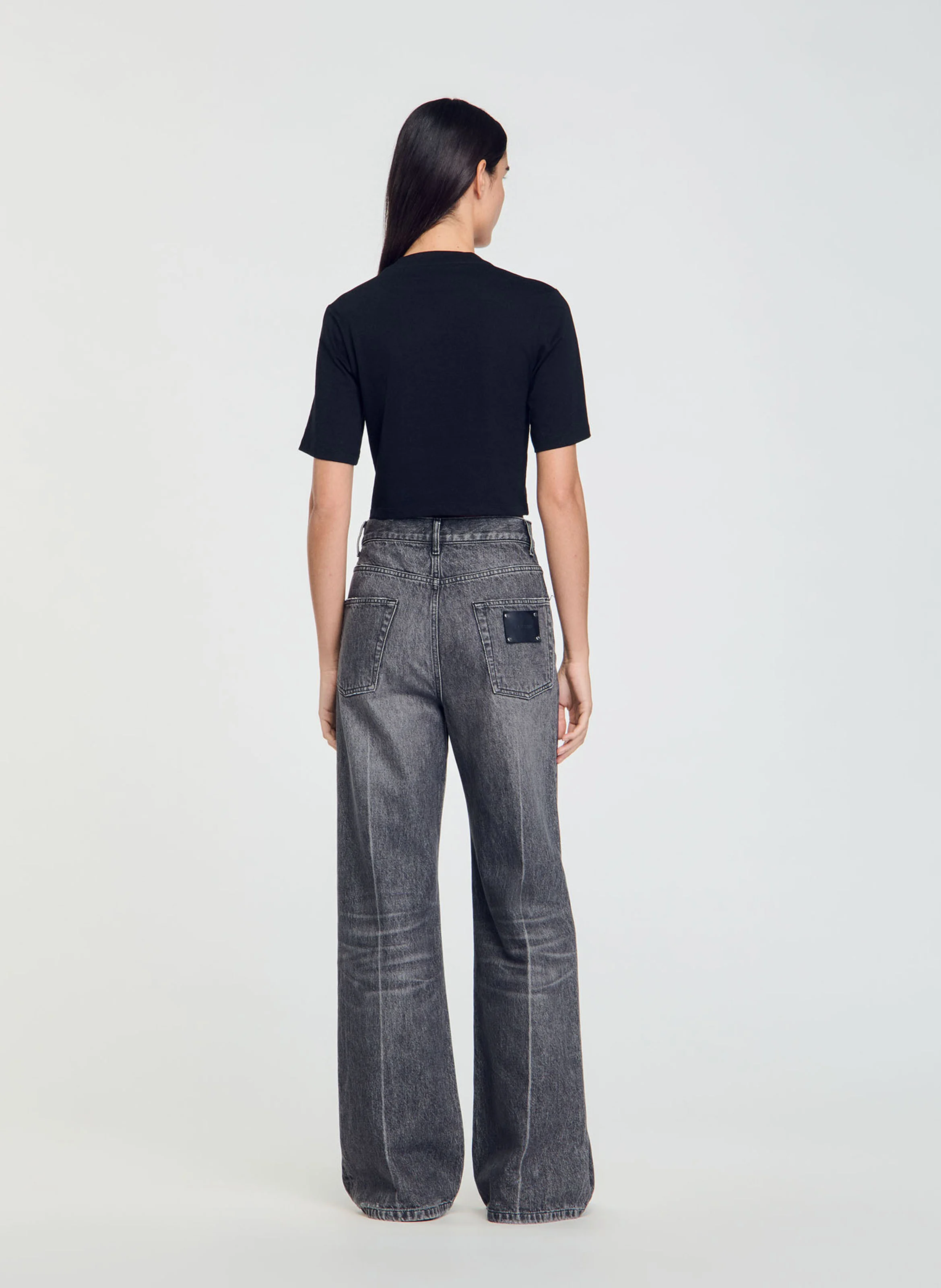 Tee-shirt court en coton strassé | Noir