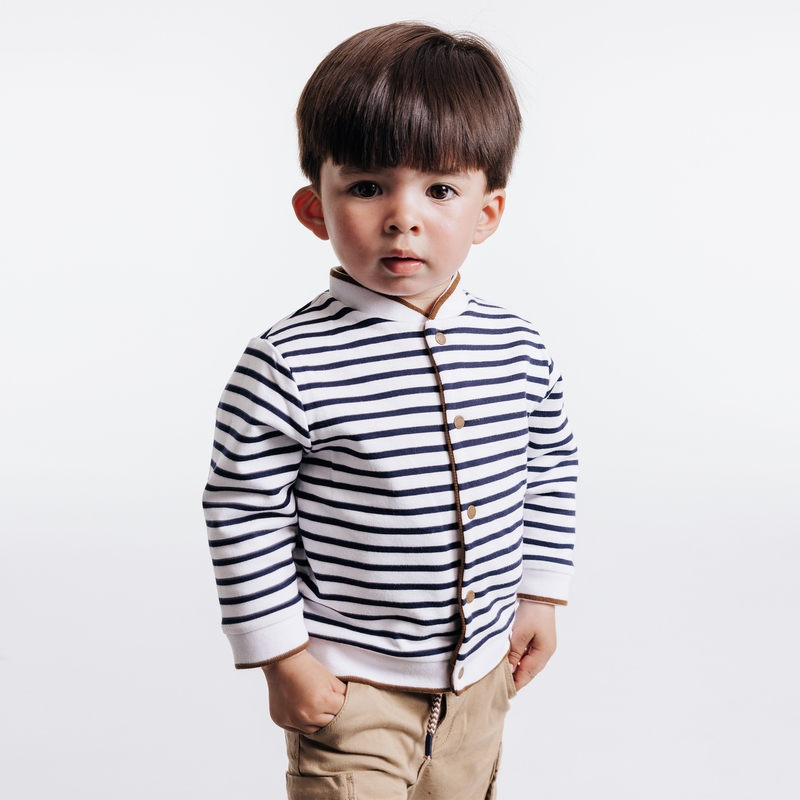 Gilet réversible maille fantaisie et rayée marron bébé garçon