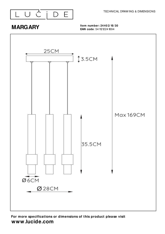 Lucide Margary 3 cluster hanglamp LED Ø28 zwart