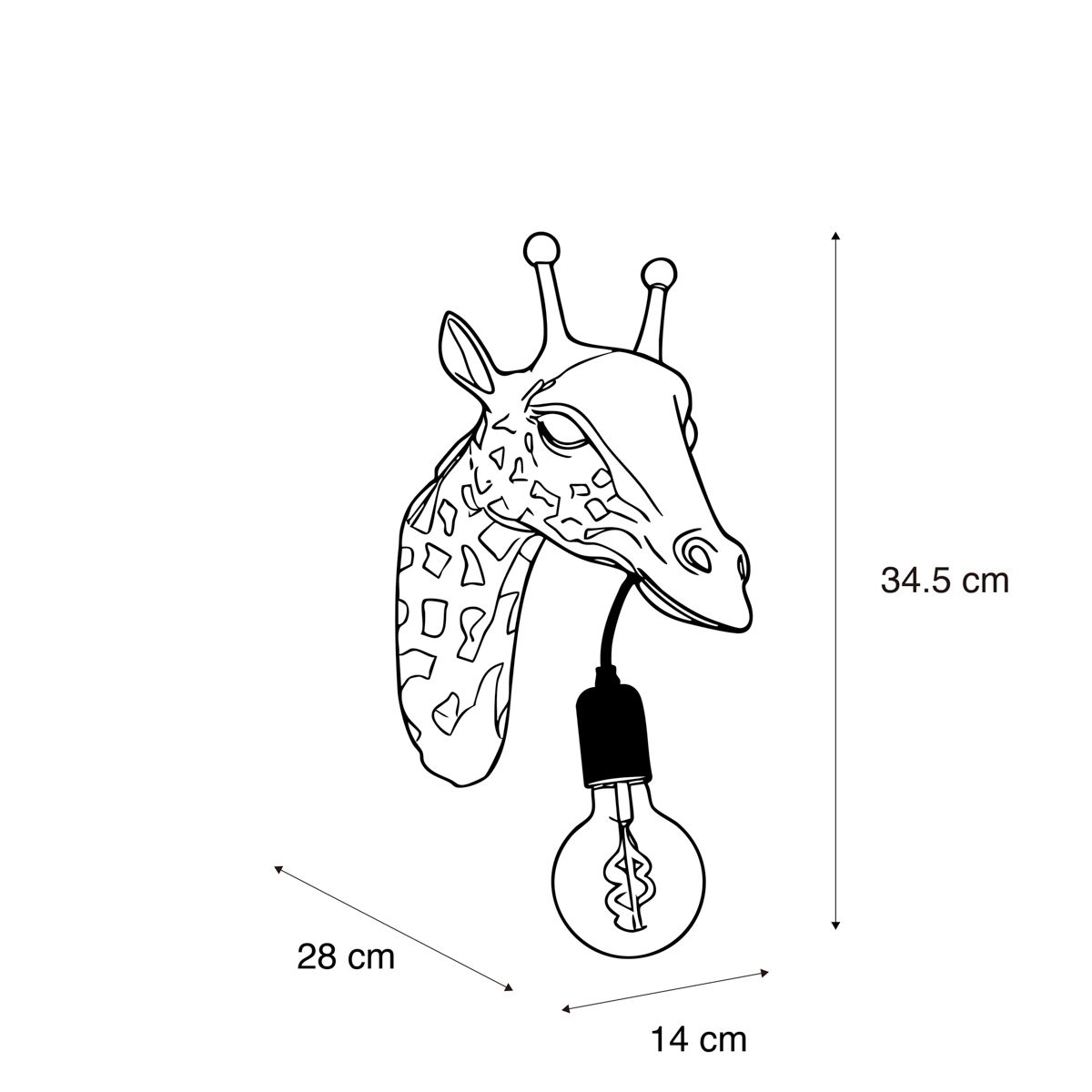 Klassieke wandlamp zwart - Animal Giraf