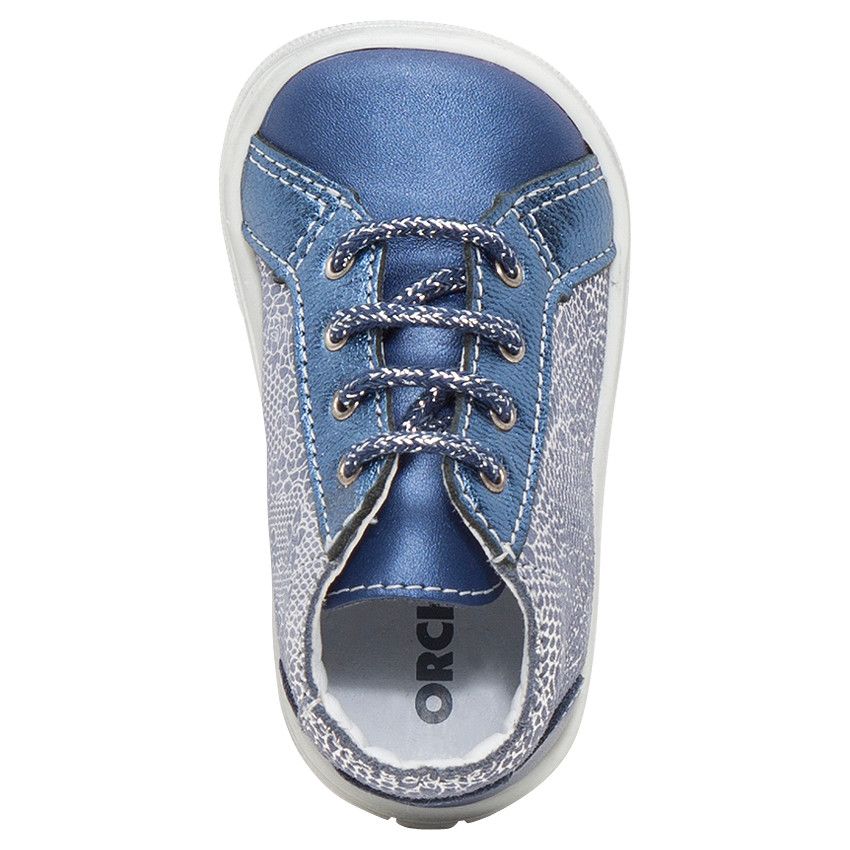 Bottillons irisés en cuir à lacets - Bleu marine