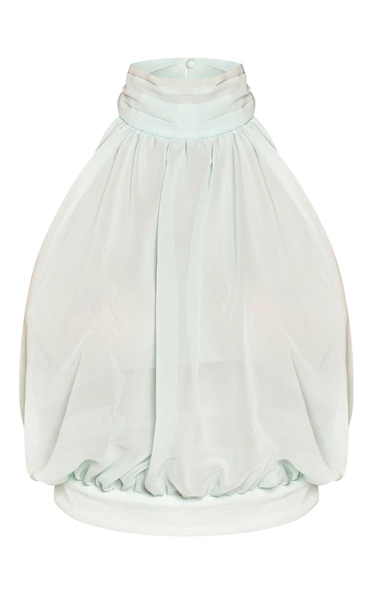 Bleu Layette Haut Coordonné Col Montant Froncé En Mousseline