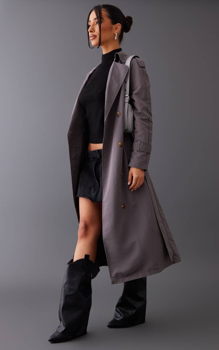 Charbon Trench-coat Petite Taille Avec Ceinture À Nouer