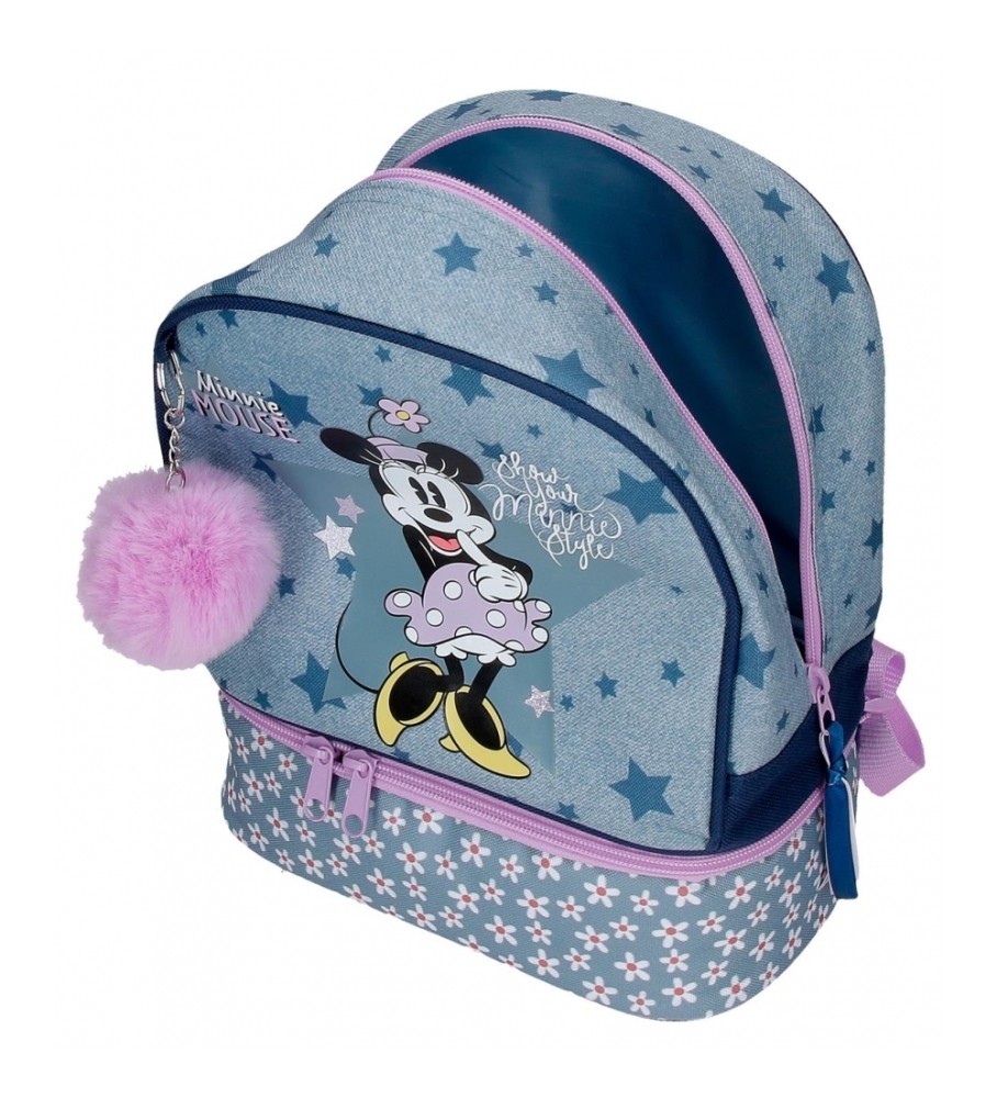 Mochila estilo Minnie da Disney 28cm com lancheira azul - 23x28x13cm -