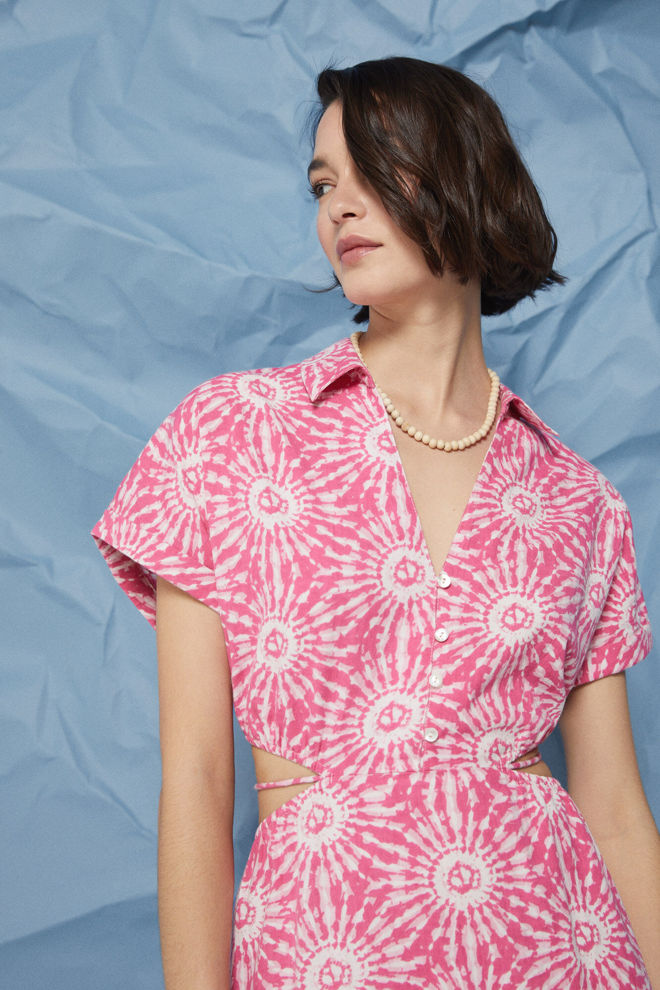 Camisa midi com recortes em linho e algodão - roxa