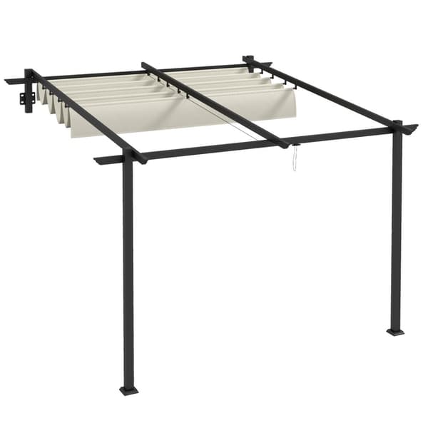 Gazebo Ca 3 X 3 M Pergola Vindtett Uteplasstak, Veggmontert Uteplass, Justerbart Tak, For Hage, Uteplass, Krem.