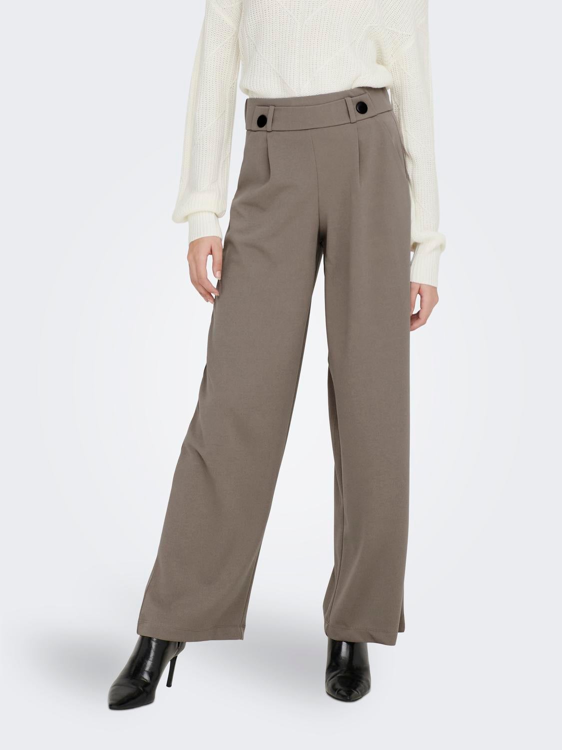 JDYGEGGO Mittlere Taille Weiter Beinschnitt Hose mit weitem Beinschnitt Driftwood