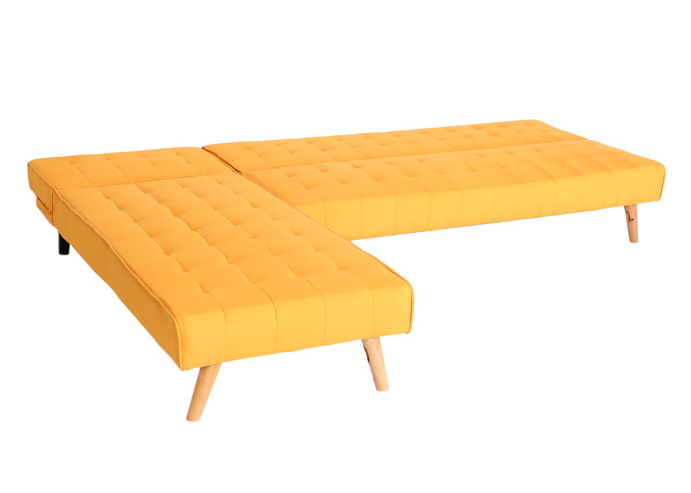 Ecksofa MCW-K38, Sofa Klappsofa, Liegefläche links/rechts, Stoff/Textil Massivholz MVG zertifiziert 256cm ~ gelb