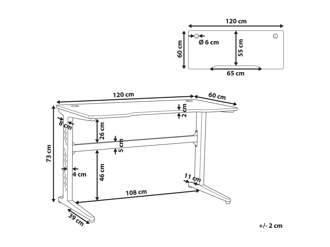 Bureau gamer éclairage LED 120 x 60 cm noir DEXTER