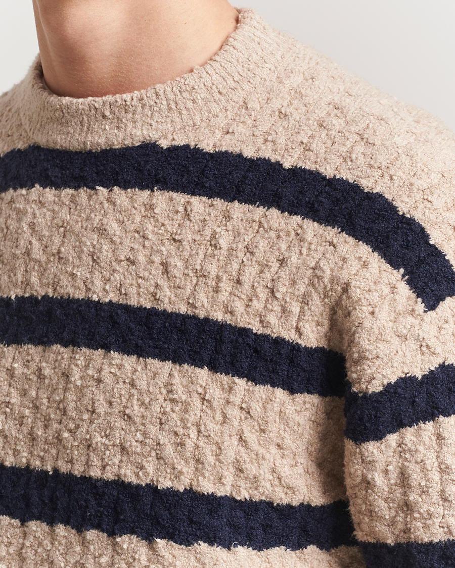 Filippa K Bouclé Knitted Striped Sweater Light Khaki/Navy