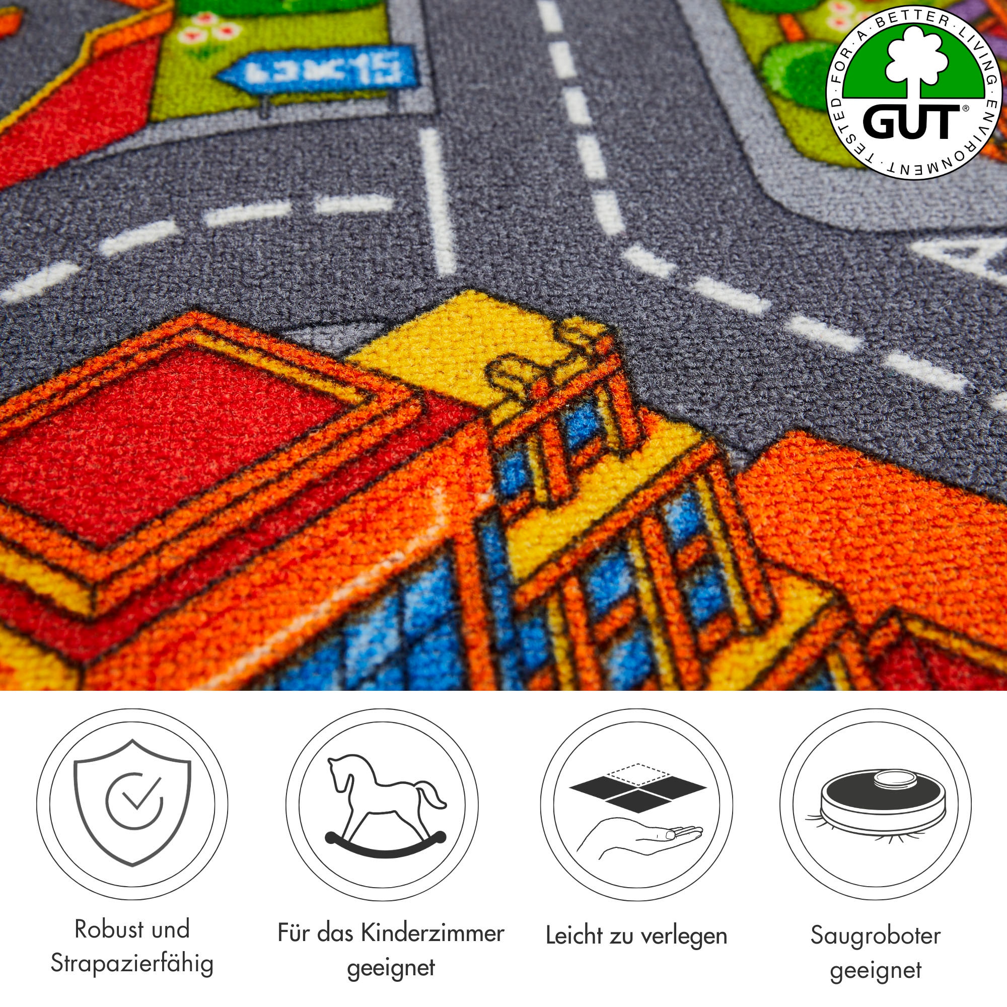 Andiamo Teppichboden »City, Schlinge, Made in Belgium« rechteckig 6,5 mm Höhe Spielteppich, Strassenteppich, Breite 200 cm oder 400 cm, Kinderzimmer