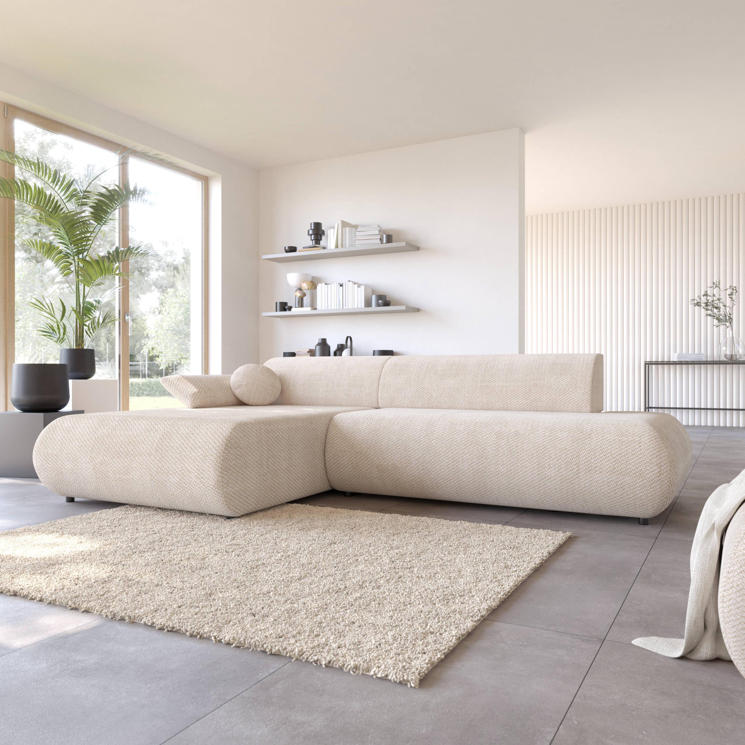 by fonQ Wisp Hoekbank met Chaise Longue Links met Slaapfunctie - Chenille - Greige