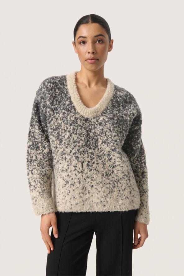 Soaked in Luxury SLVenessa Pullover Oatmeal and grey jaquard
