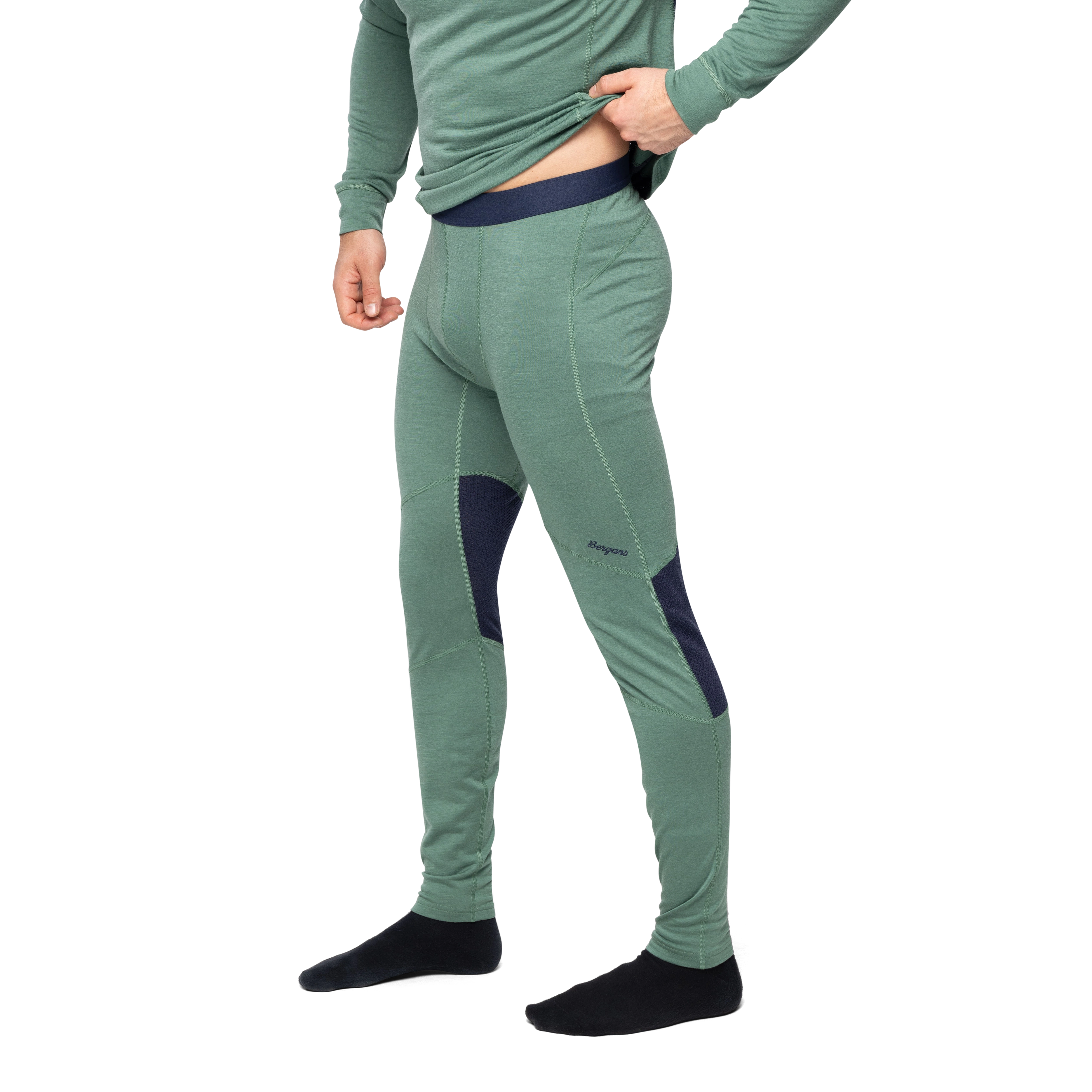 Inner:Pure Merino Tights Men Dark Jade Green / Navy Blue