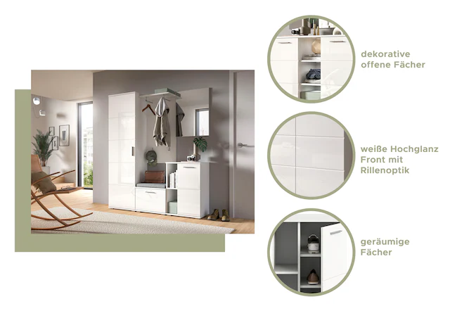 INOSIGN Garderobenschrank »Valge, Höhe 191 cm, 1 Spiegeltür, 6 Fächer,4 verstellbare Einlegeböden« Hochschrank, Spiegelschrank, Schuhschrank, Flurschrank, Dielenschrank