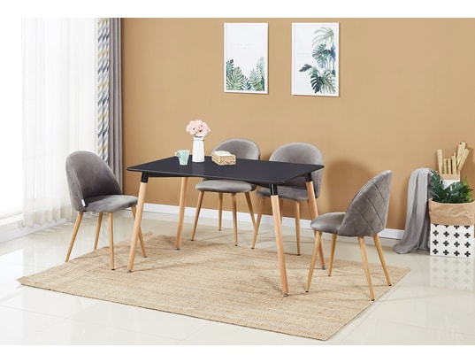LIFE INTERIORS - Ensemble table et chaises Lucia - table à manger rectangulaire noire + 4 chaises en ve...