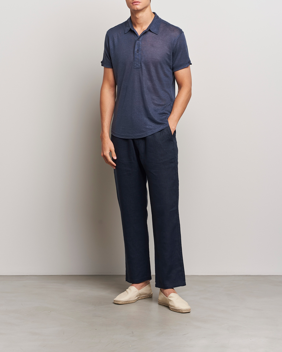 Orlebar Brown Sebastian Linen Polo Navy