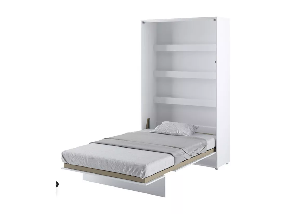 Lit escamotable vertical avec étagères blanc brillant Noby 90x200-